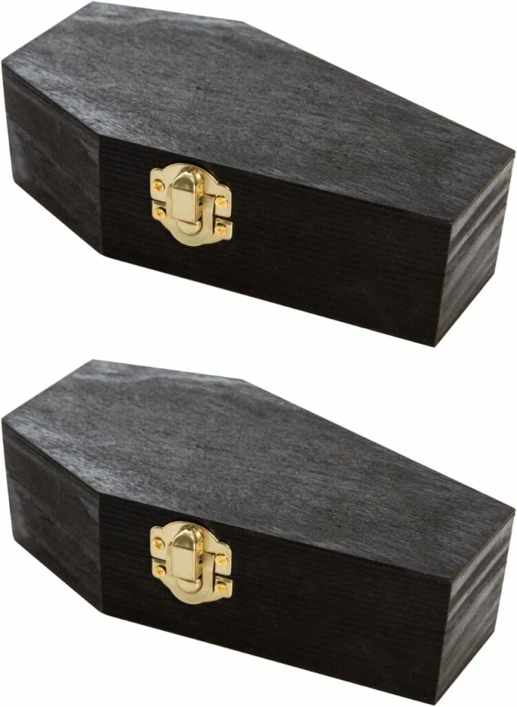 Creative Hobbies 6 Black Painted Wood Coffins - Fillable Mini Casket for Halloween Parties, Goth Decor, Small Pet Burials, Trinket Storage | 2 Pack