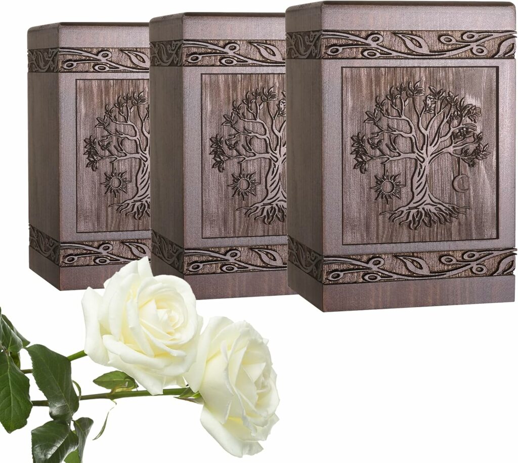 Cremation Urns for Human Ashes Adult Male Female, Wooden Tree of Life Urns Box and Casket for Ashes Men Women Child, Pets Cat Dog Urn, Burial Funeral Memorial Urns for Ashes, Holds 20 Cubic Inch