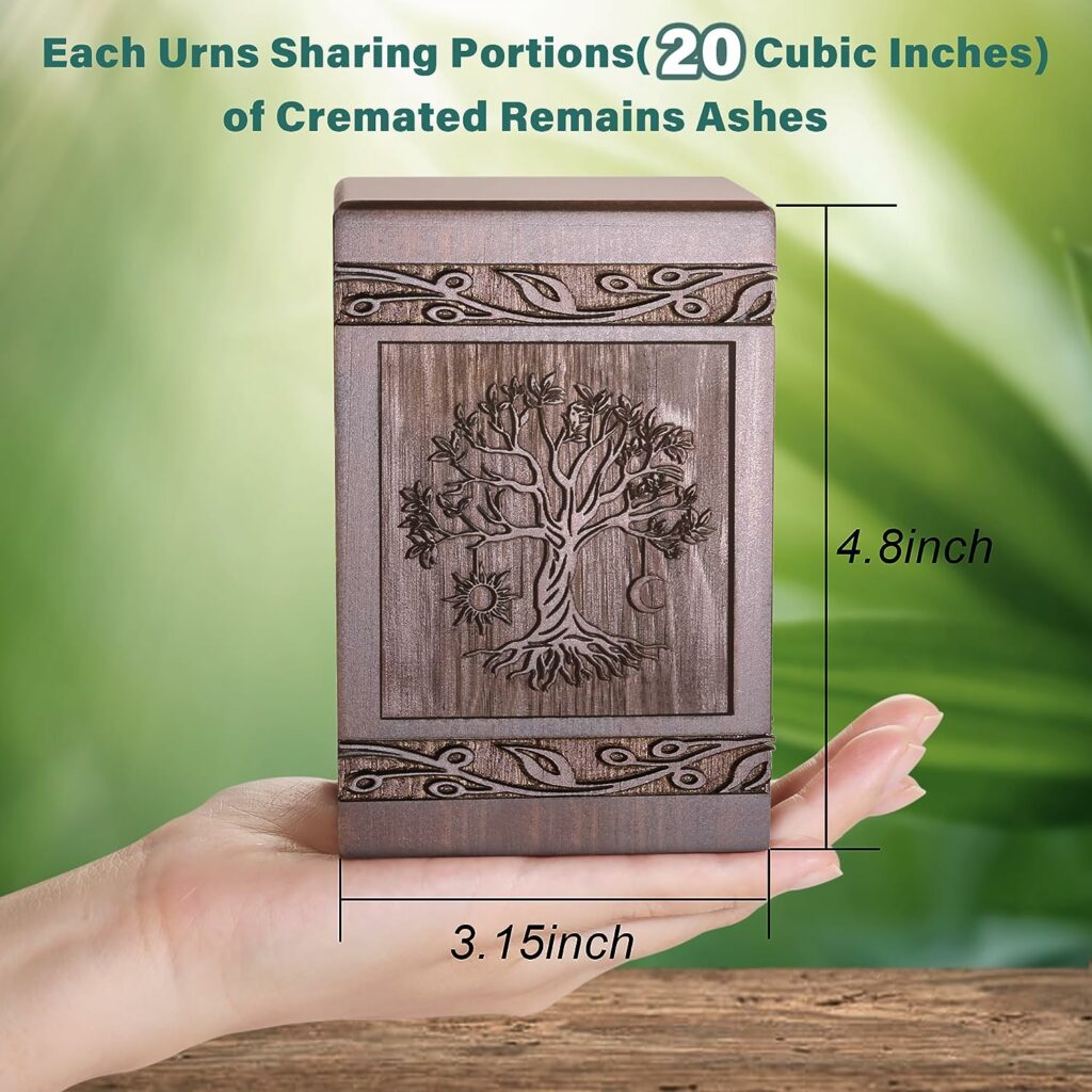 Cremation Urns for Human Ashes Adult Male Female, Wooden Tree of Life Urns Box and Casket for Ashes Men Women Child, Pets Cat Dog Urn, Burial Funeral Memorial Urns for Ashes, Holds 20 Cubic Inch