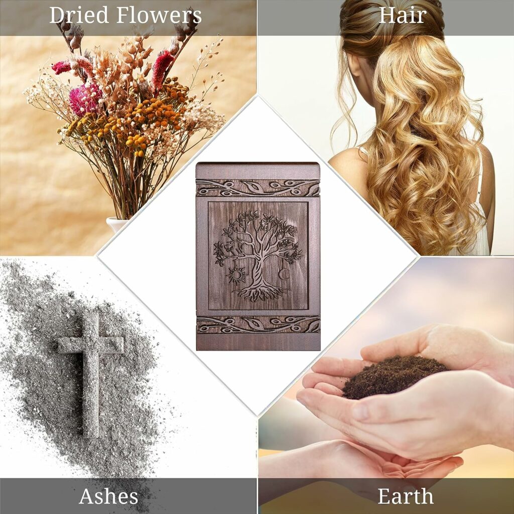 Cremation Urns for Human Ashes Adult Male Female, Wooden Tree of Life Urns Box and Casket for Ashes Men Women Child, Pets Cat Dog Urn, Burial Funeral Memorial Urns for Ashes, Holds 20 Cubic Inch