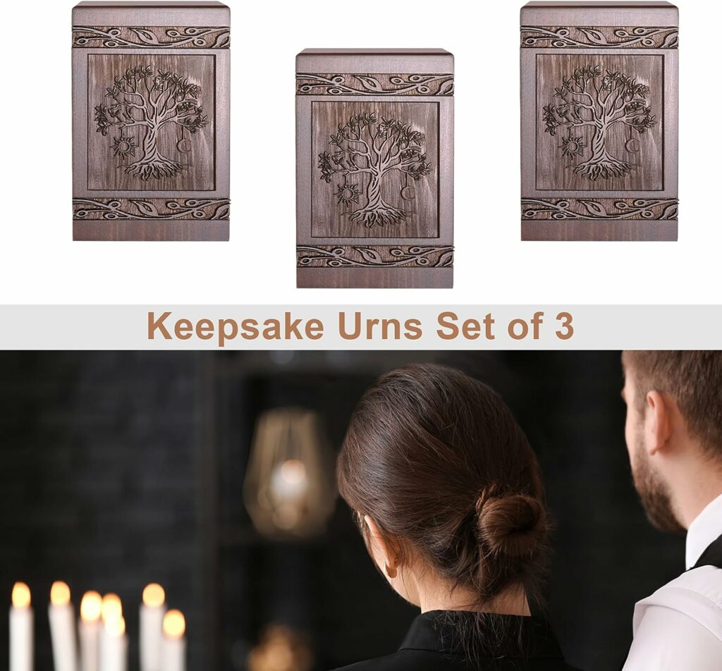 Cremation Urns for Human Ashes Adult Male Female, Wooden Tree of Life Urns Box and Casket for Ashes Men Women Child, Pets Cat Dog Urn, Burial Funeral Memorial Urns for Ashes, Holds 20 Cubic Inch