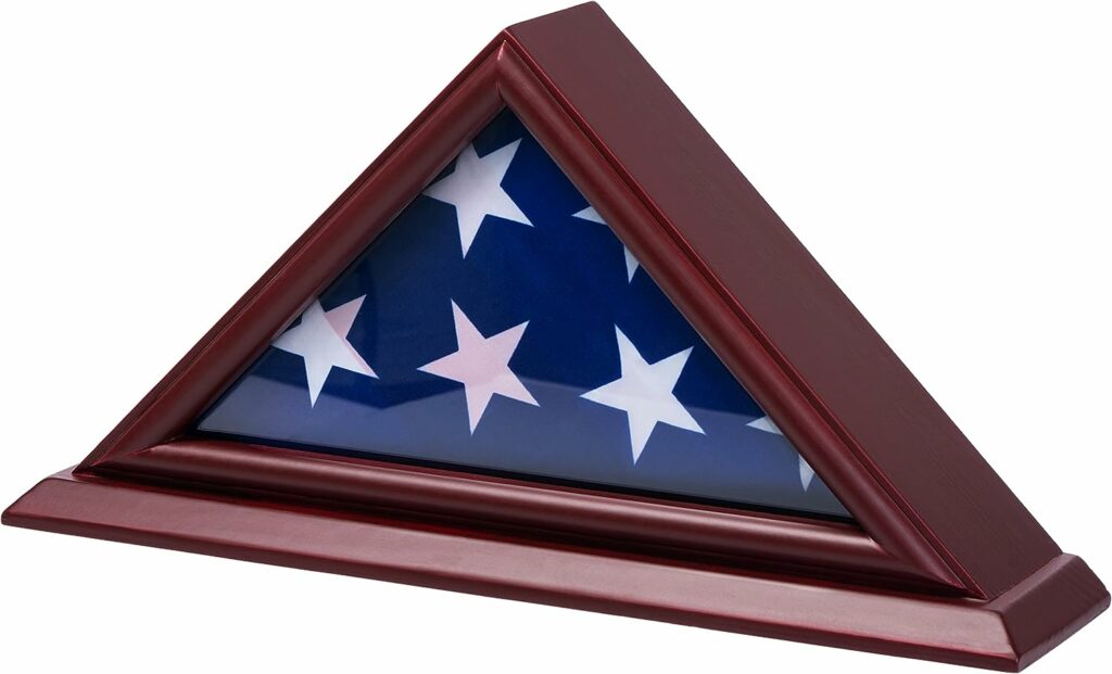 DECOMIL - 3x5 Flag Display Case | Flag Shadow Box (Not for Burial Funeral Flag), Small Flag Display Case ,Solid Wood, Cherry Finish