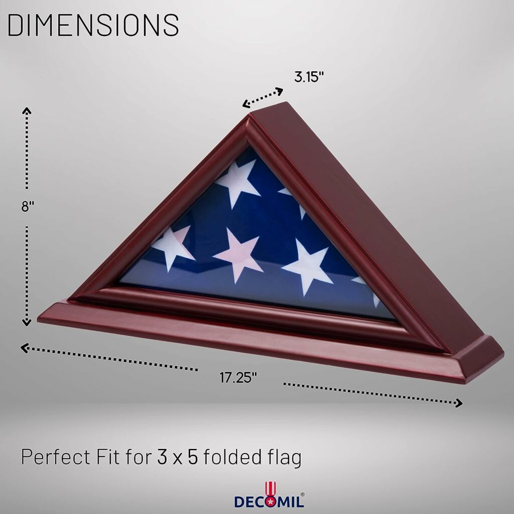 DECOMIL - 3x5 Flag Display Case | Flag Shadow Box (Not for Burial Funeral Flag), Small Flag Display Case ,Solid Wood, Cherry Finish