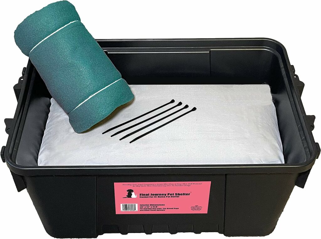 Final Journey Pet Casket (Black) - Pet Casket for Backyard pet Burial with Latching lid - for Cats, Toy Breed Dogs or Other Small Animals - Protects from Predatory Animals After Burial - Relocatable