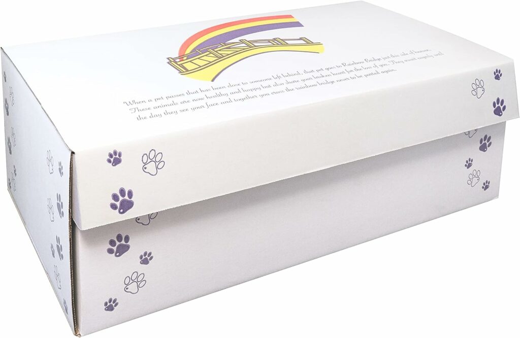 Mainely Urns Eco-Friendly Rainbow Bridge Pet Casket - Holds Pets Weighing 10-25 Pounds - For Burial, Transportation, or Cremation - Pet Casket for Cat or Small Dog - Includes Liner, Padding and Pillow