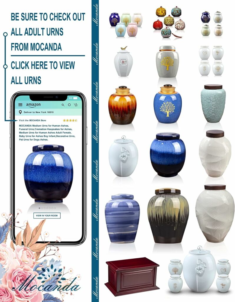 MOCANDA Medium Urns for Human Ashes,Funeral Urns,Cremation Keepsakes for Ashes,Medium Urns for Human Ashes Adult Female,Baby Urns for Ashes Boy Infant,Decorative Urns,Pet Urns for Dogs Ashes.