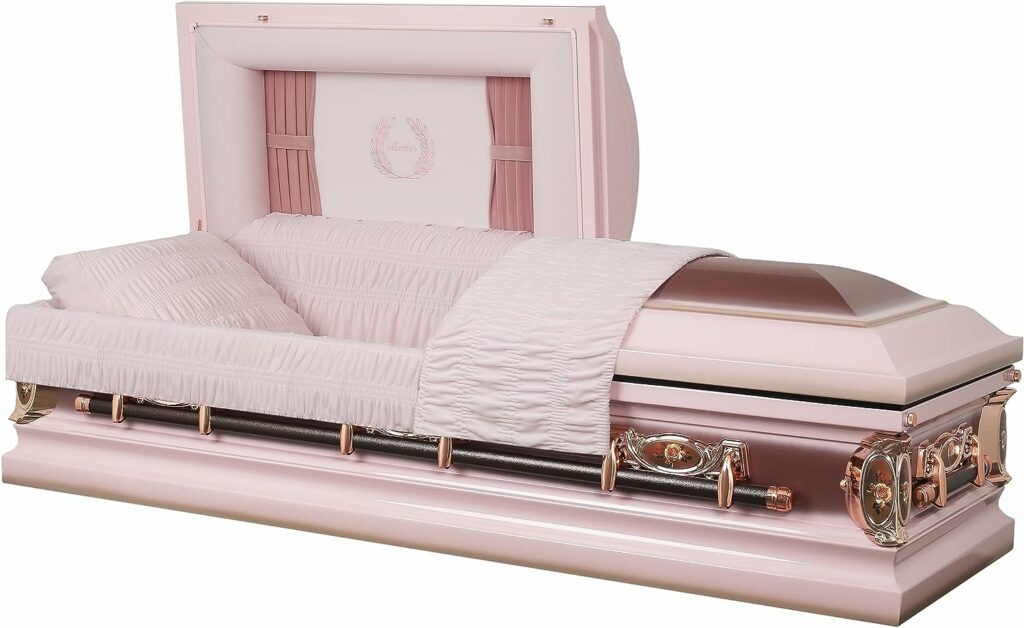 Overnight Caskets Mothers Funeral Metal Casket with Pink Velvet Interior - 18 Gauge Steel