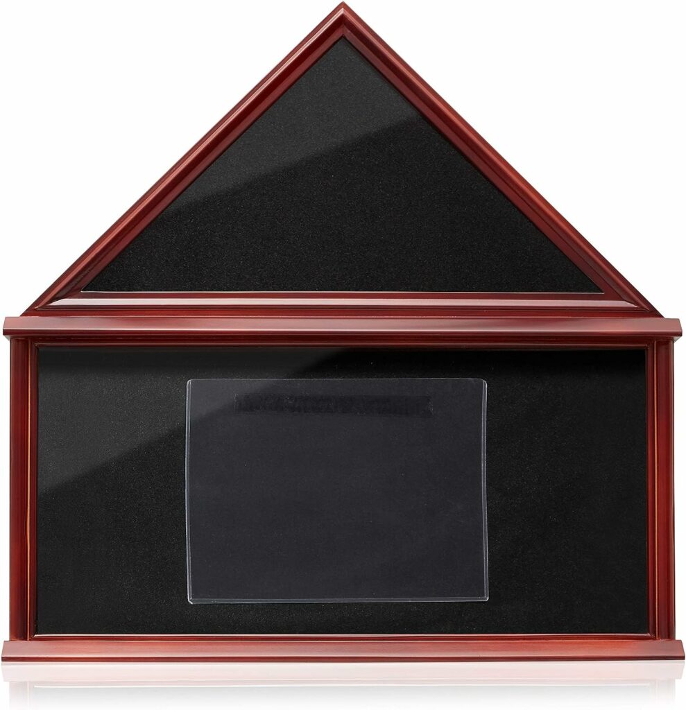 Reminded Large Military Shadow Box Memorial Flag Display Case fits 5 x 9 Flag, Solid Wood Mahogany Finish