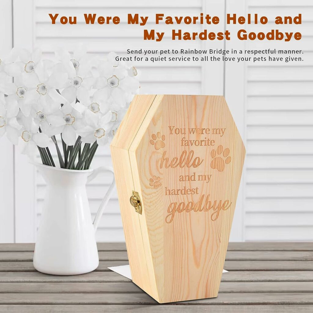 SMAODSGN 10 Inch Pet Memorial Urn Wood Coffin Box Cat Coffin Burial Pet Caskets Memorial Keepsake Urns for Dogs Ashes Memory Box for Pet Loss Gift for Dogs Cats and Animals