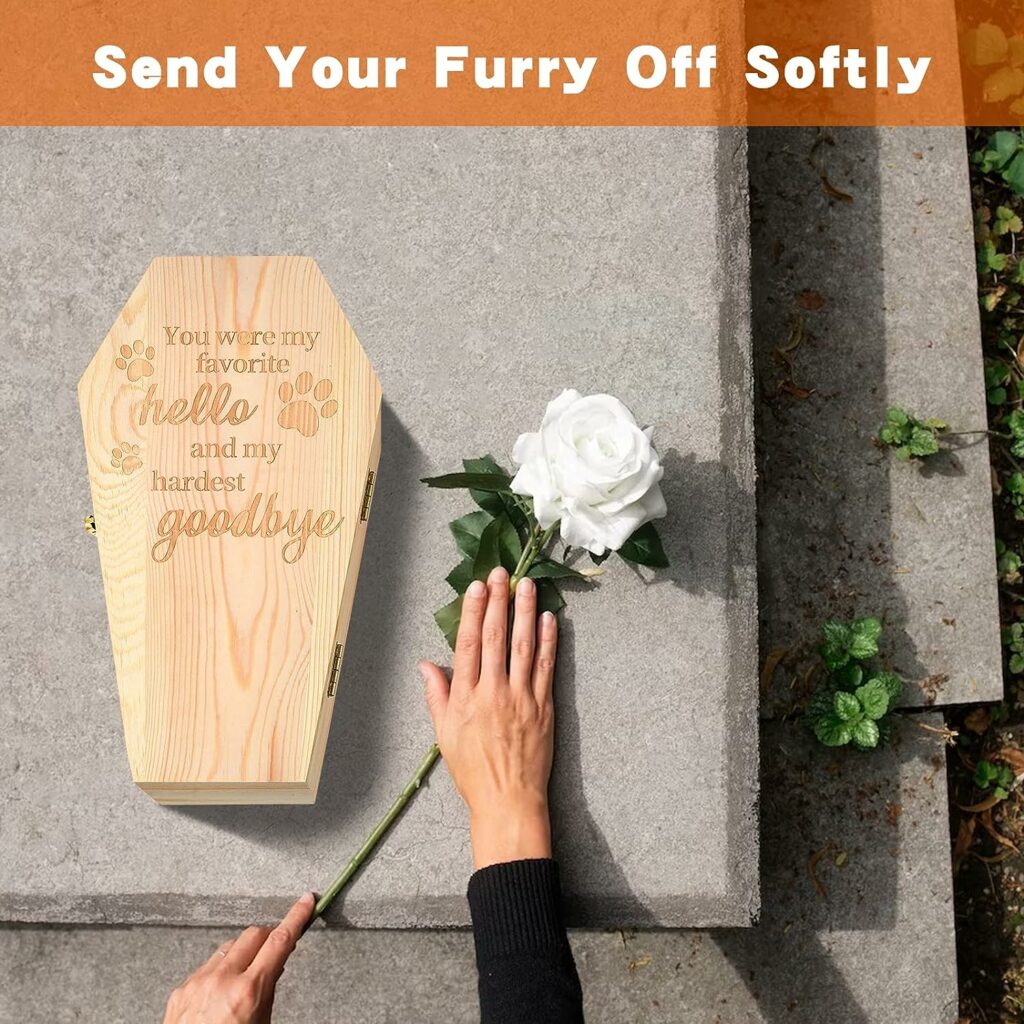 SMAODSGN 10 Inch Pet Memorial Urn Wood Coffin Box Cat Coffin Burial Pet Caskets Memorial Keepsake Urns for Dogs Ashes Memory Box for Pet Loss Gift for Dogs Cats and Animals