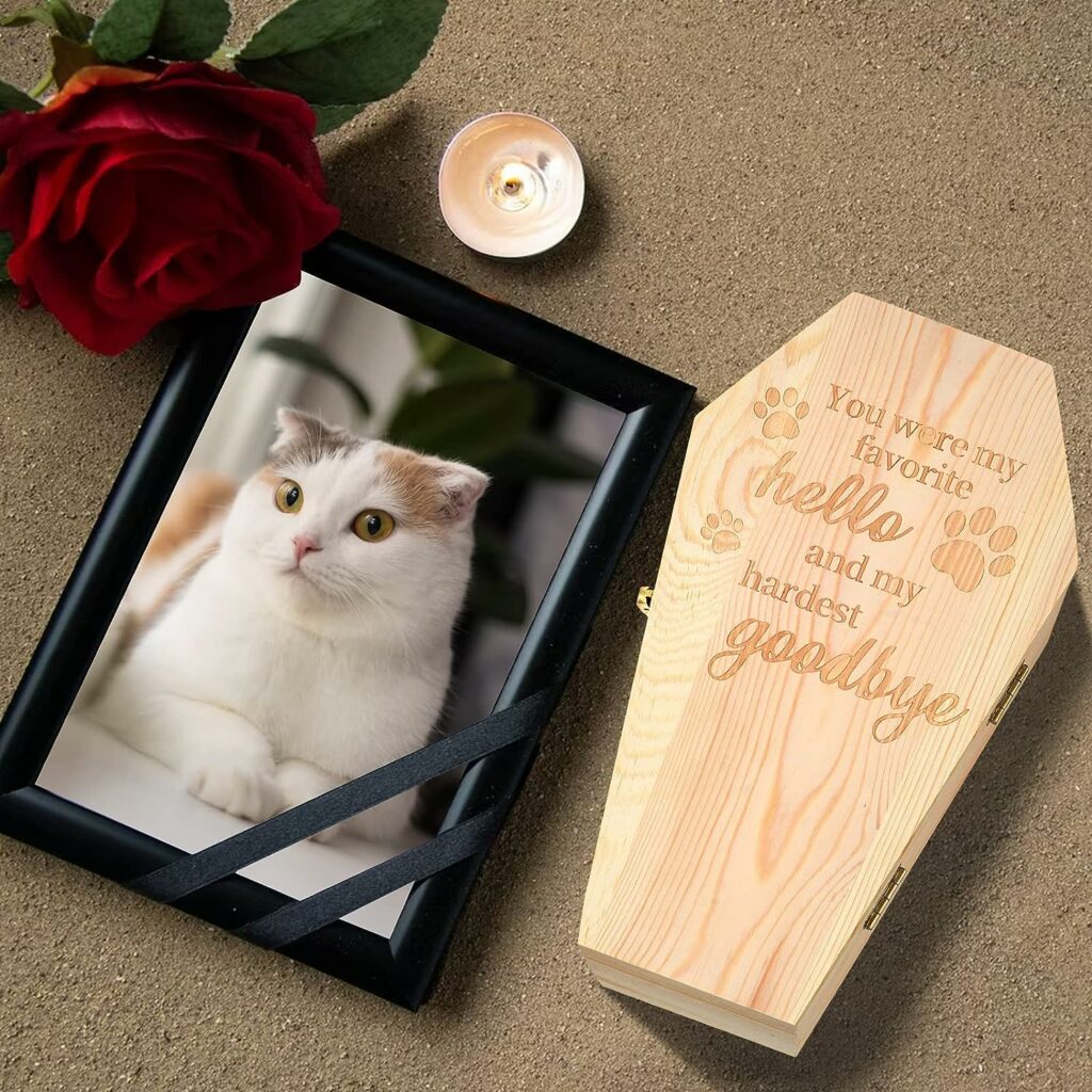 SMAODSGN 10 Inch Pet Memorial Urn Wood Coffin Box Cat Coffin Burial Pet Caskets Memorial Keepsake Urns for Dogs Ashes Memory Box for Pet Loss Gift for Dogs Cats and Animals