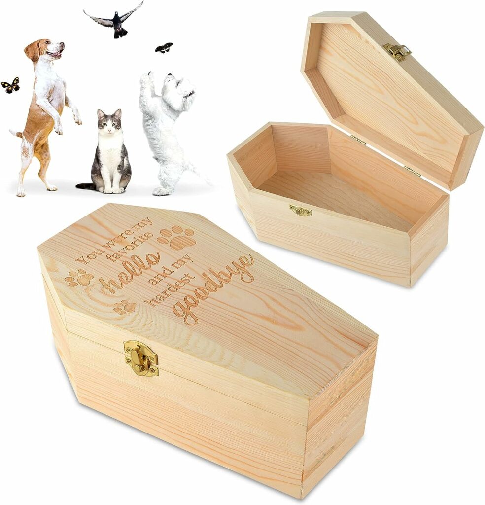 SMAODSGN 10 Inch Pet Memorial Urn Wood Coffin Box Cat Coffin Burial Pet Caskets Memorial Keepsake Urns for Dogs Ashes Memory Box for Pet Loss Gift for Dogs Cats and Animals