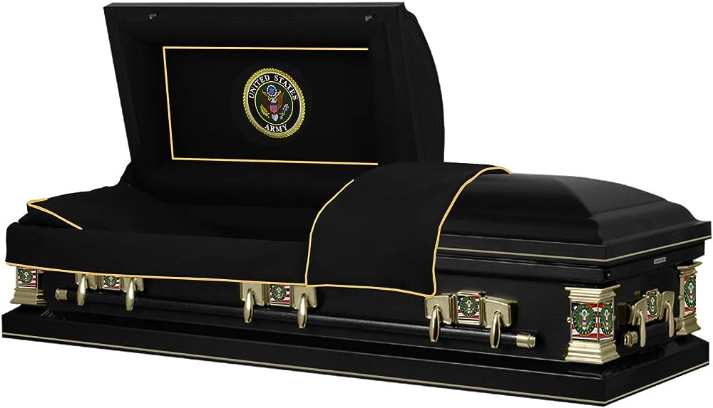 Titan Casket Veteran Select Steel Casket (Air Force) Handcrafted Funeral Casket - Dark Blue with Dark Blue, Silver-Lined Interior  Air Force Head Panel