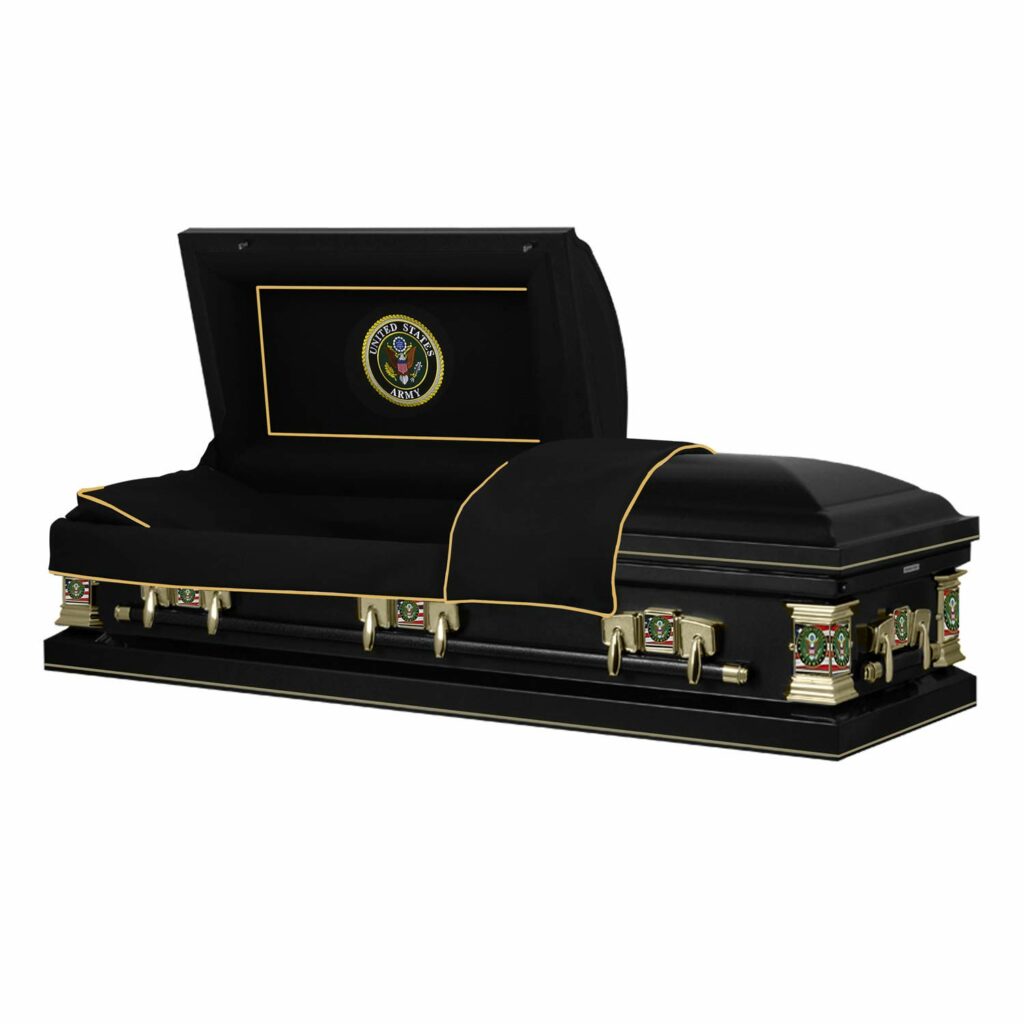 Titan Casket Veteran Select Steel Casket (Air Force) Handcrafted Funeral Casket - Dark Blue with Dark Blue, Silver-Lined Interior  Air Force Head Panel