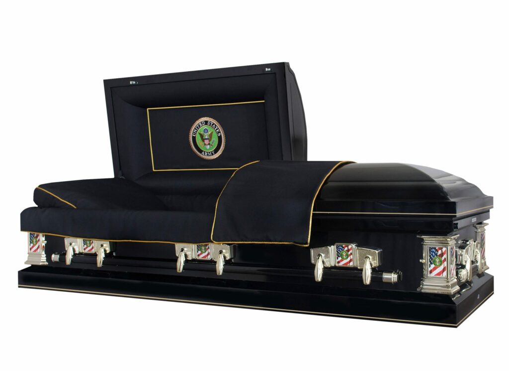 Titan Casket Veteran Select Steel Casket (Air Force) Handcrafted Funeral Casket - Dark Blue with Dark Blue, Silver-Lined Interior  Air Force Head Panel