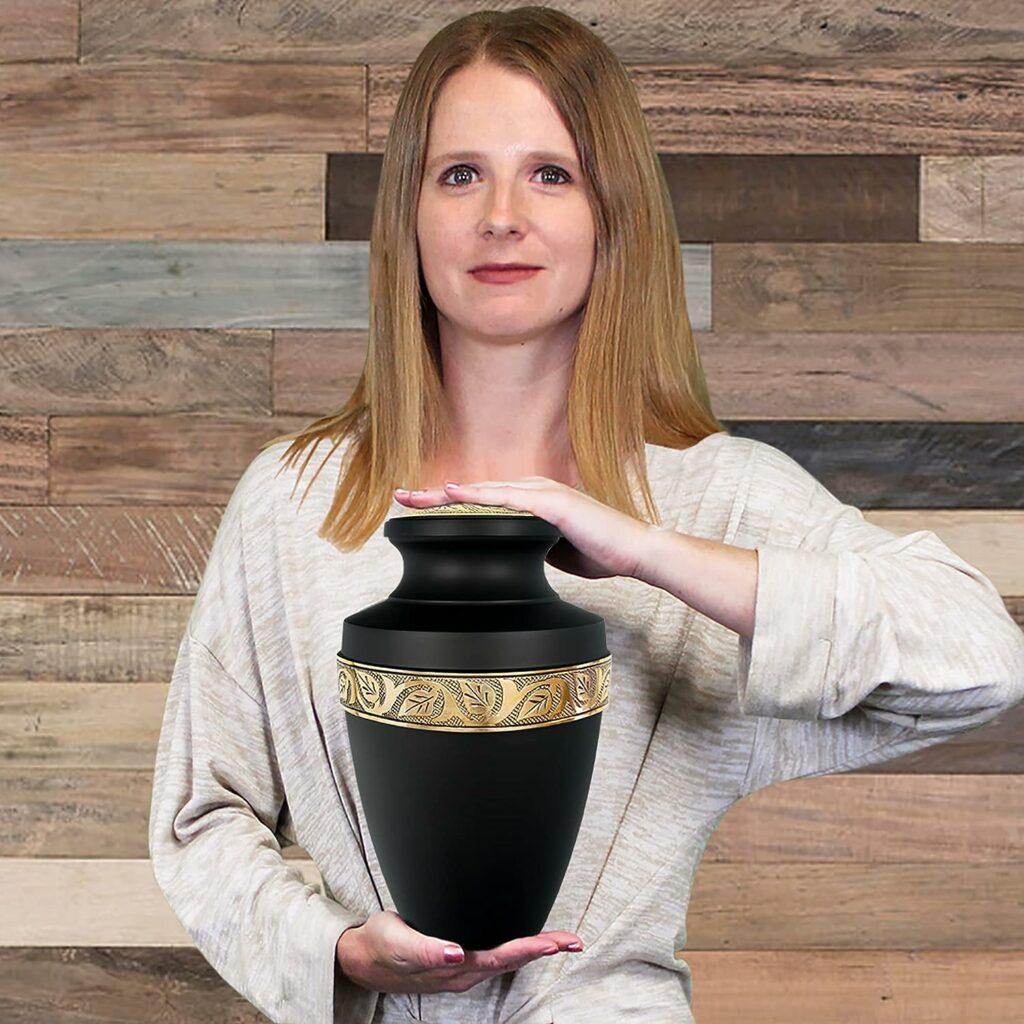 Trupoint Memorials Cremation Urns for Human Ashes - Decorative Urns, Urns for Human Ashes Female  Male, Urns for Ashes Adult Female, Funeral Urns - Black, Large