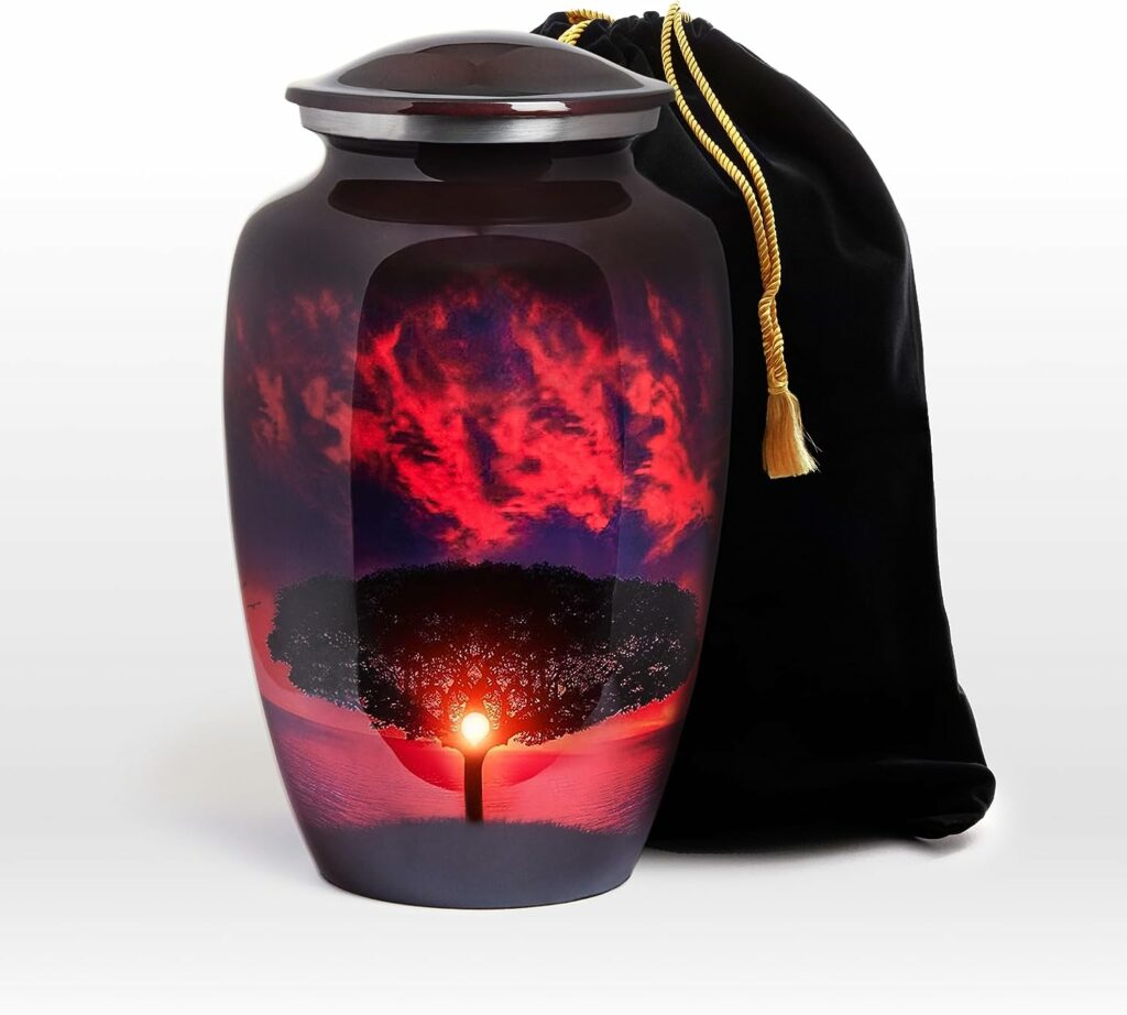 Trupoint Memorials Cremation Urns for Human Ashes - Decorative Urns, Urns for Human Ashes Female  Male, Urns for Ashes Adult Female, Funeral Urns - Red Sunset, Large