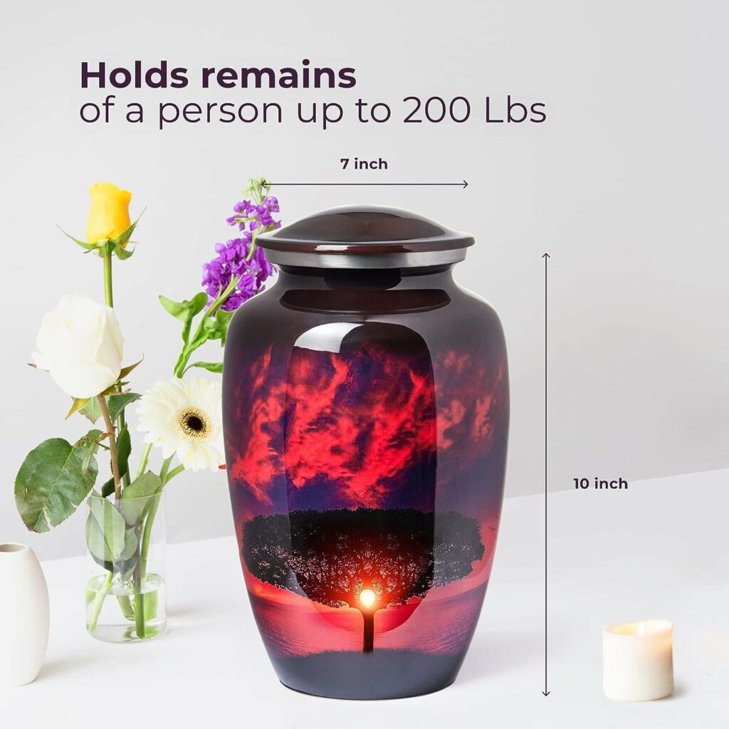 Trupoint Memorials Cremation Urns for Human Ashes - Decorative Urns, Urns for Human Ashes Female  Male, Urns for Ashes Adult Female, Funeral Urns - Red Sunset, Large