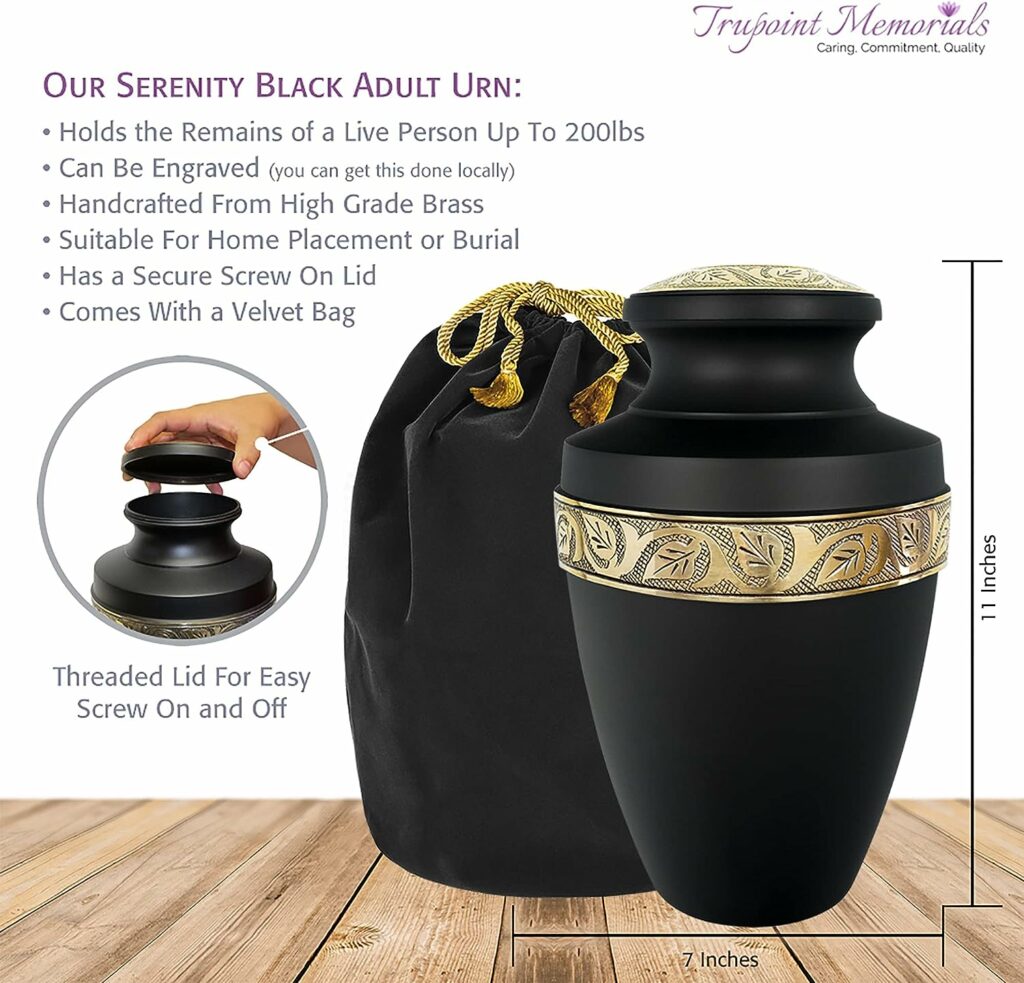 Trupoint Memorials Cremation Urns for Human Ashes - Decorative Urns, Urns for Human Ashes Female  Male, Urns for Ashes Adult Female, Funeral Urns - Black, Large