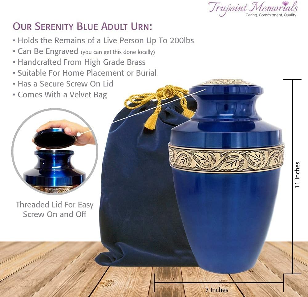 Trupoint Memorials Cremation Urns for Human Ashes - Decorative Urns, Urns for Human Ashes Female  Male, Urns for Ashes Adult Female, Funeral Urns - Blue, Large