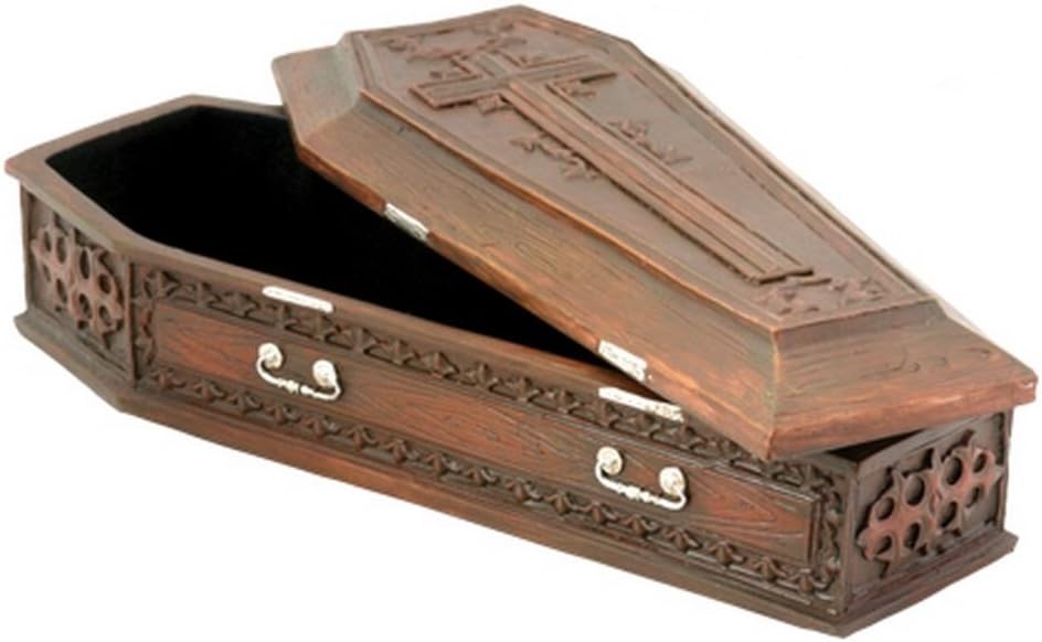 YTC Summit International Brown Vampire Coffin Casket with Cross Jewelry Trinket Box